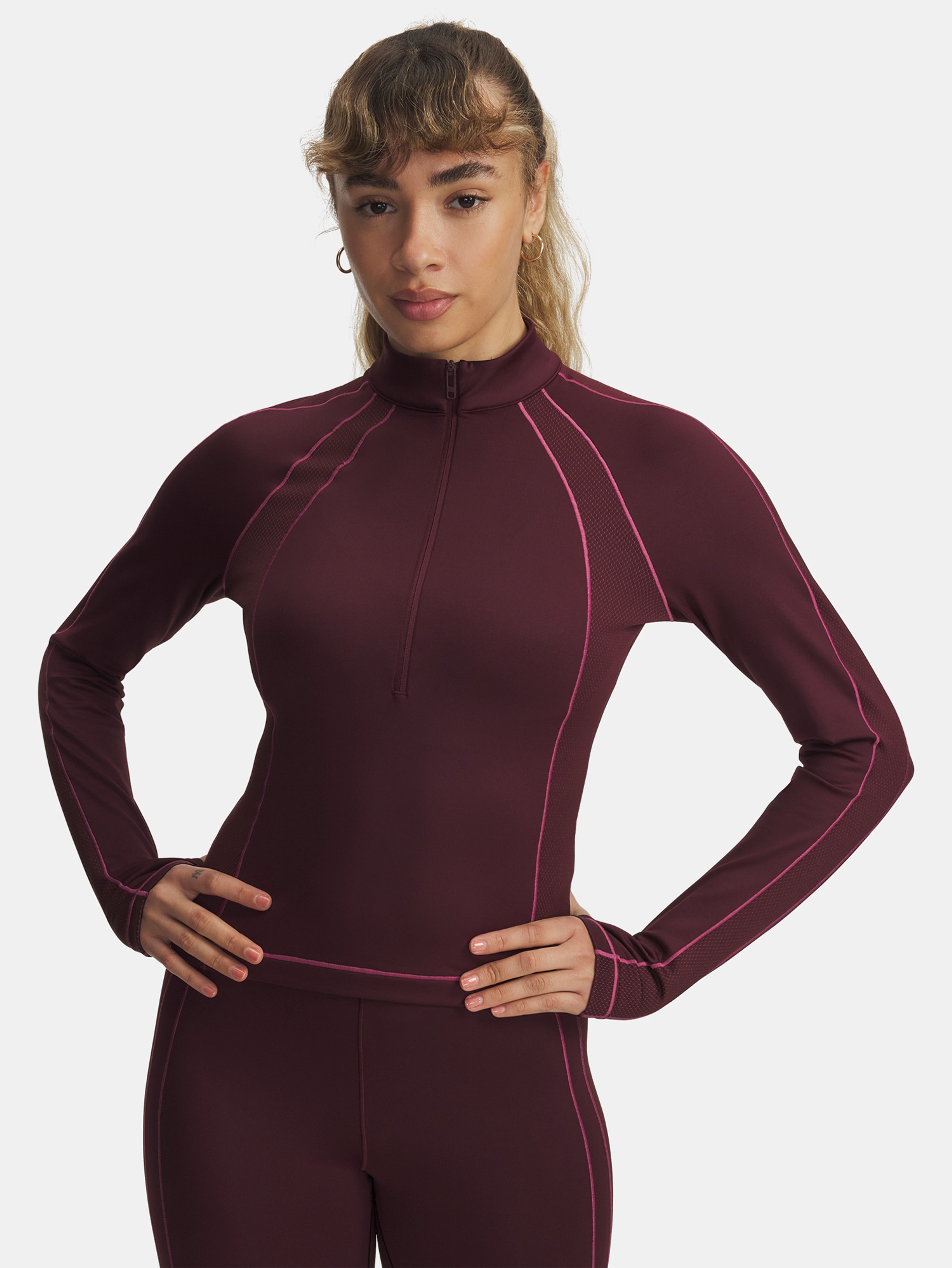 Dámske tričko Under Armour UA ColdGear Textured 1/2 Zip-RED