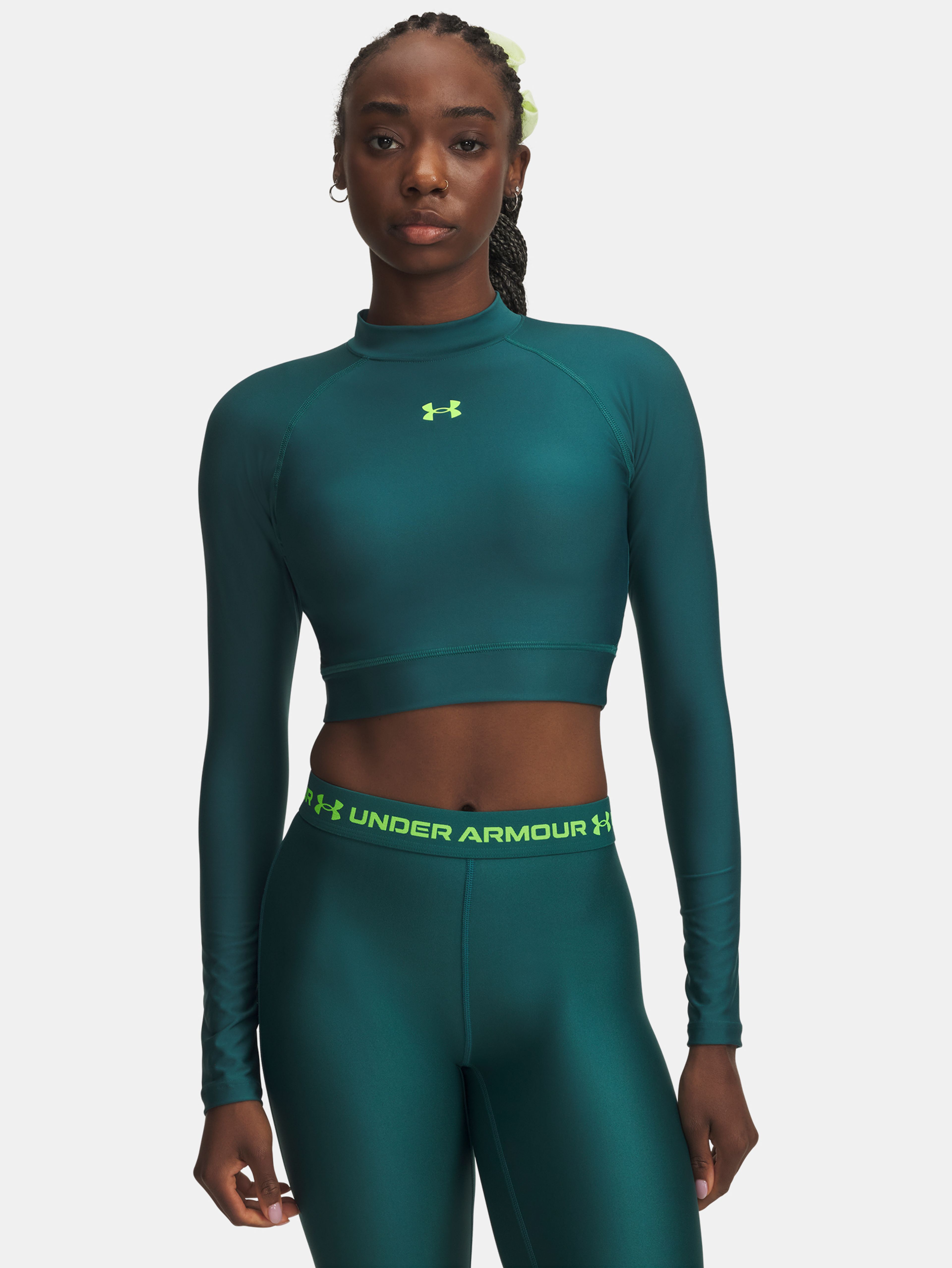 Női póló Under Armour HeatGear Crop Mock LS-GRN