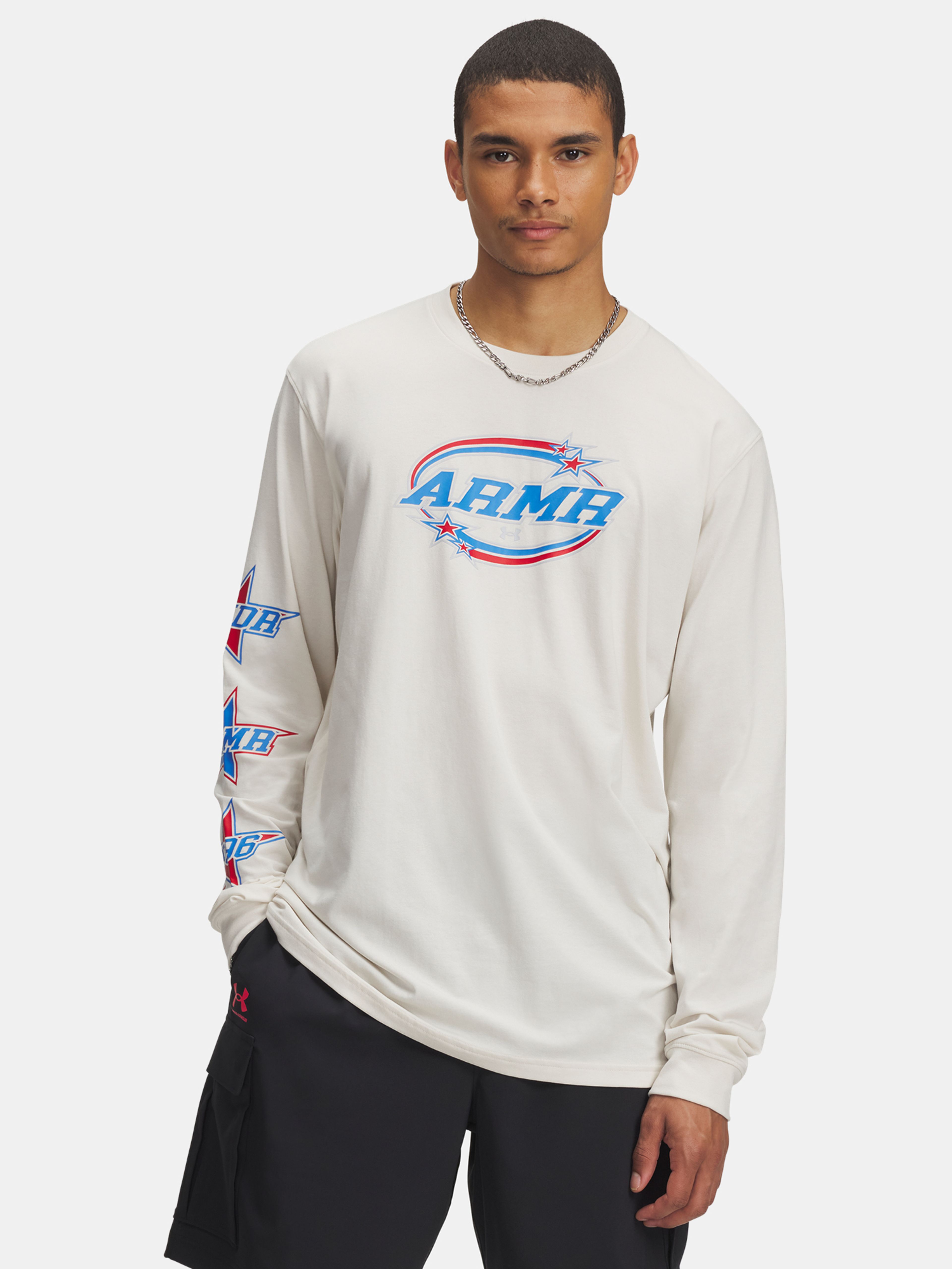 Férfi póló Under Armour UA 60/40S STACKED STARS LS-BRN