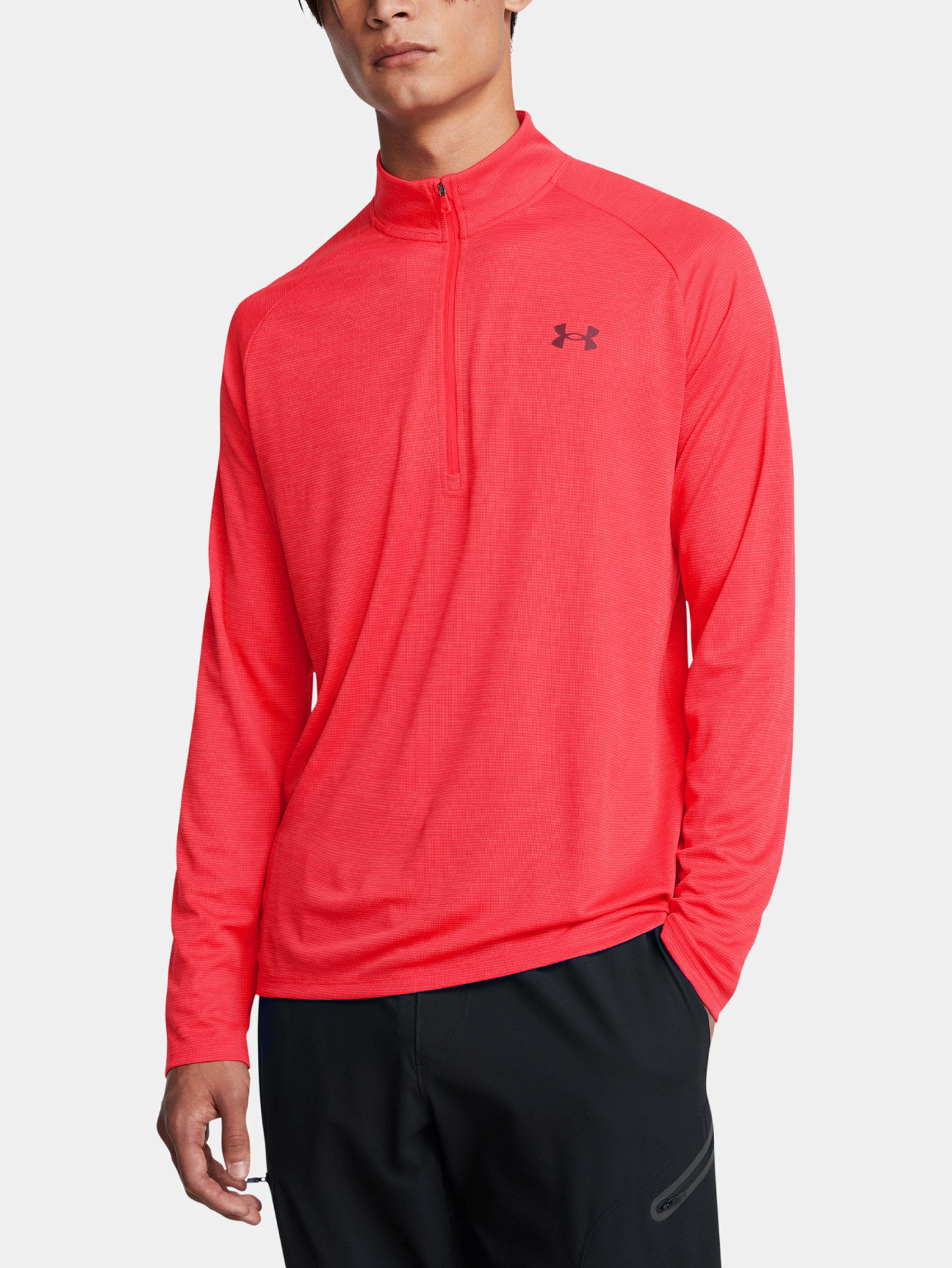 Pánske tričko Under Armour UA Tech Textured 1/2 Zip-RED