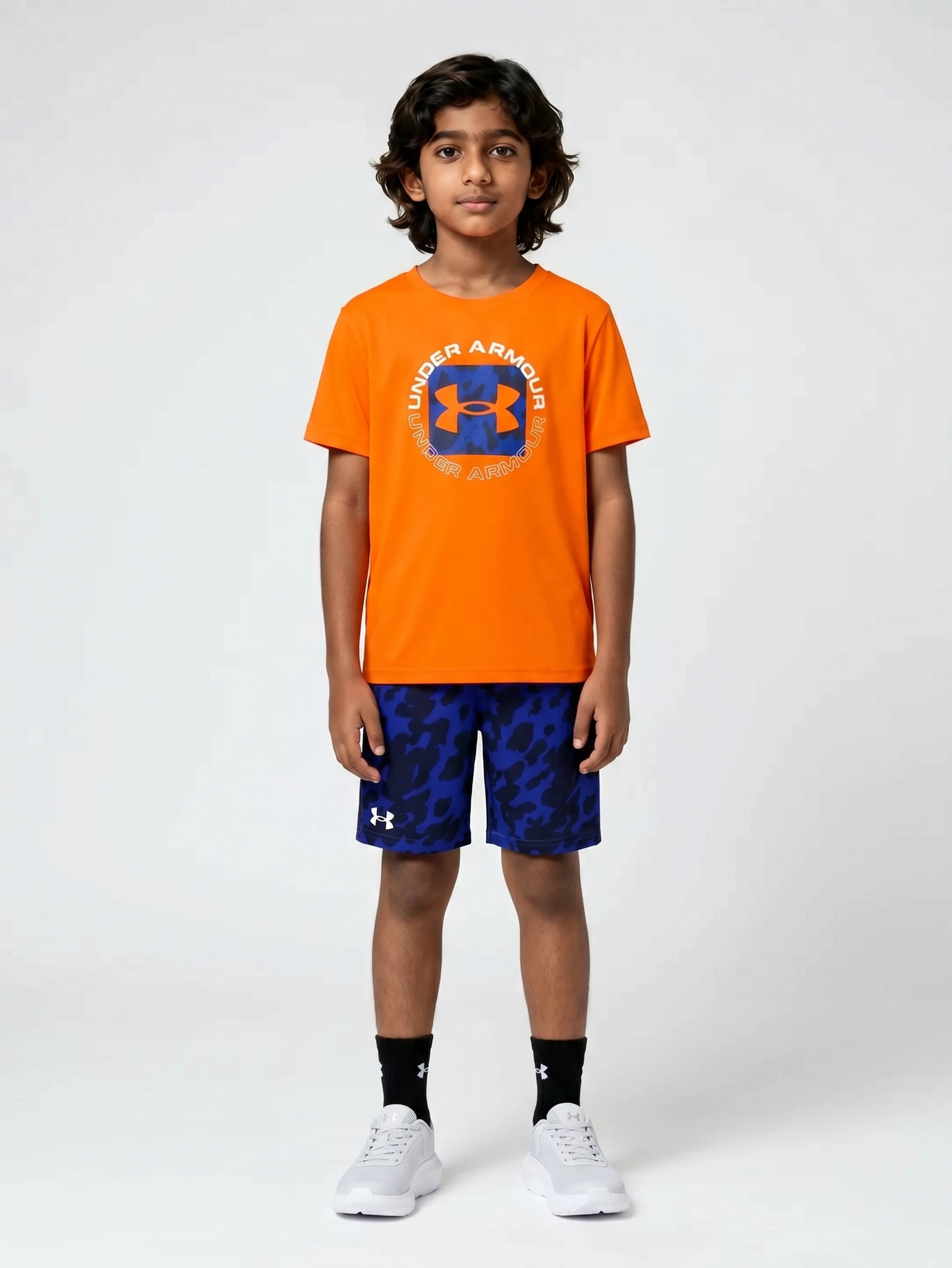 Chlapčenský set Under Armour UA TECH PRINTED SS SHORT SET-ORG - 001