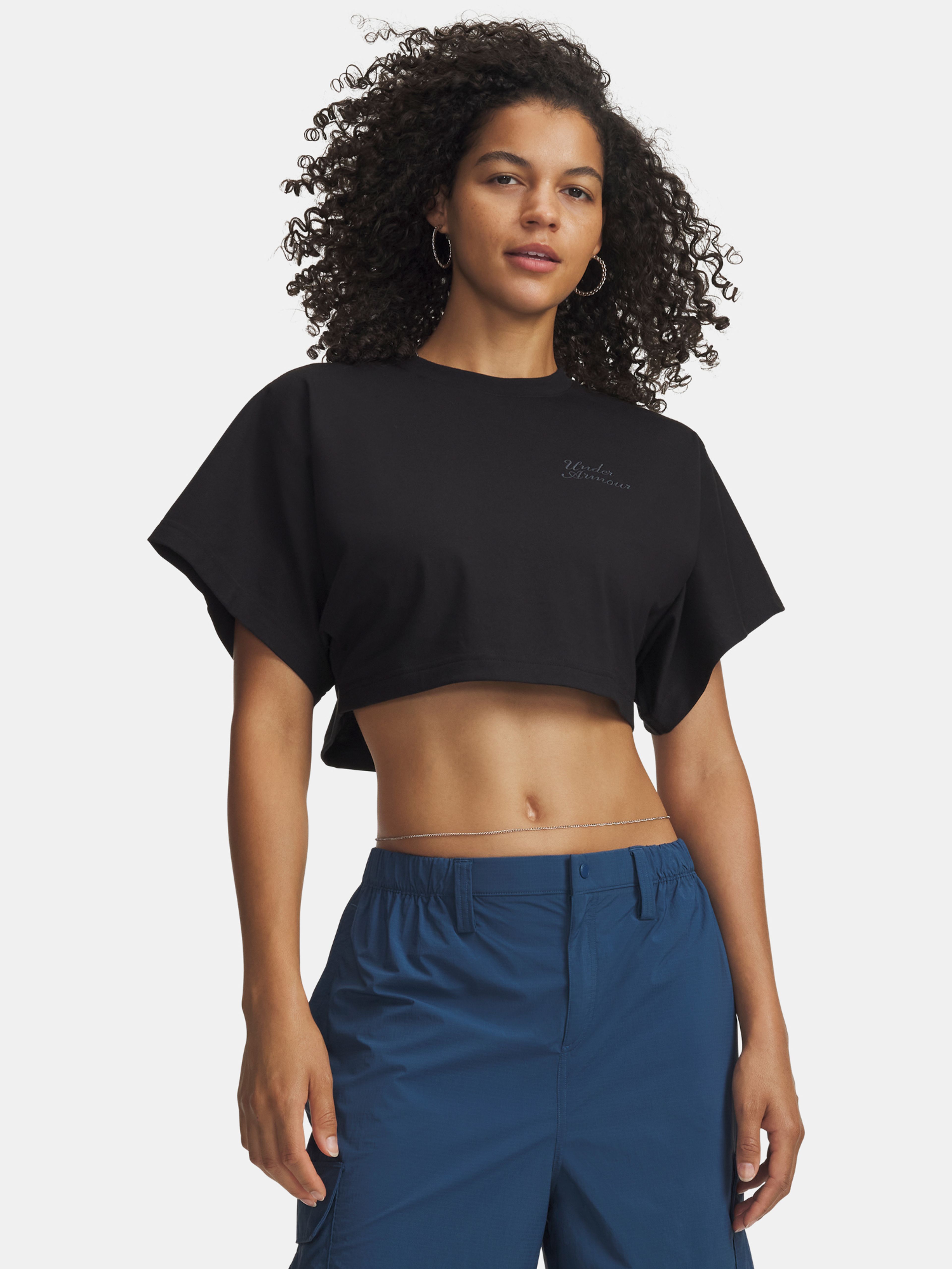 Ženska majica Under Armour Cropped Script SS Tee-BLK