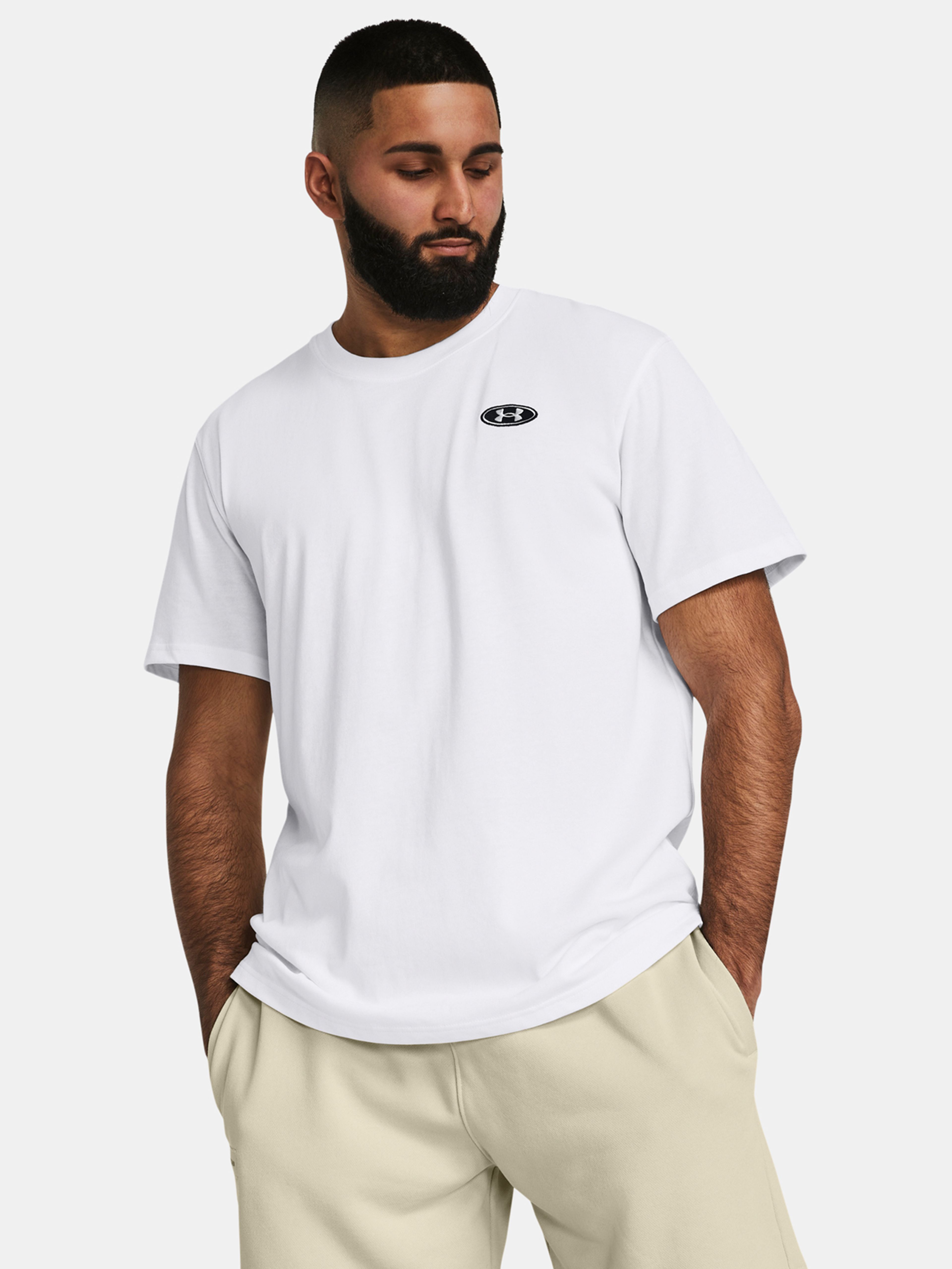 Férfi póló Under Armour UA HW LC PATCH SS-WHT