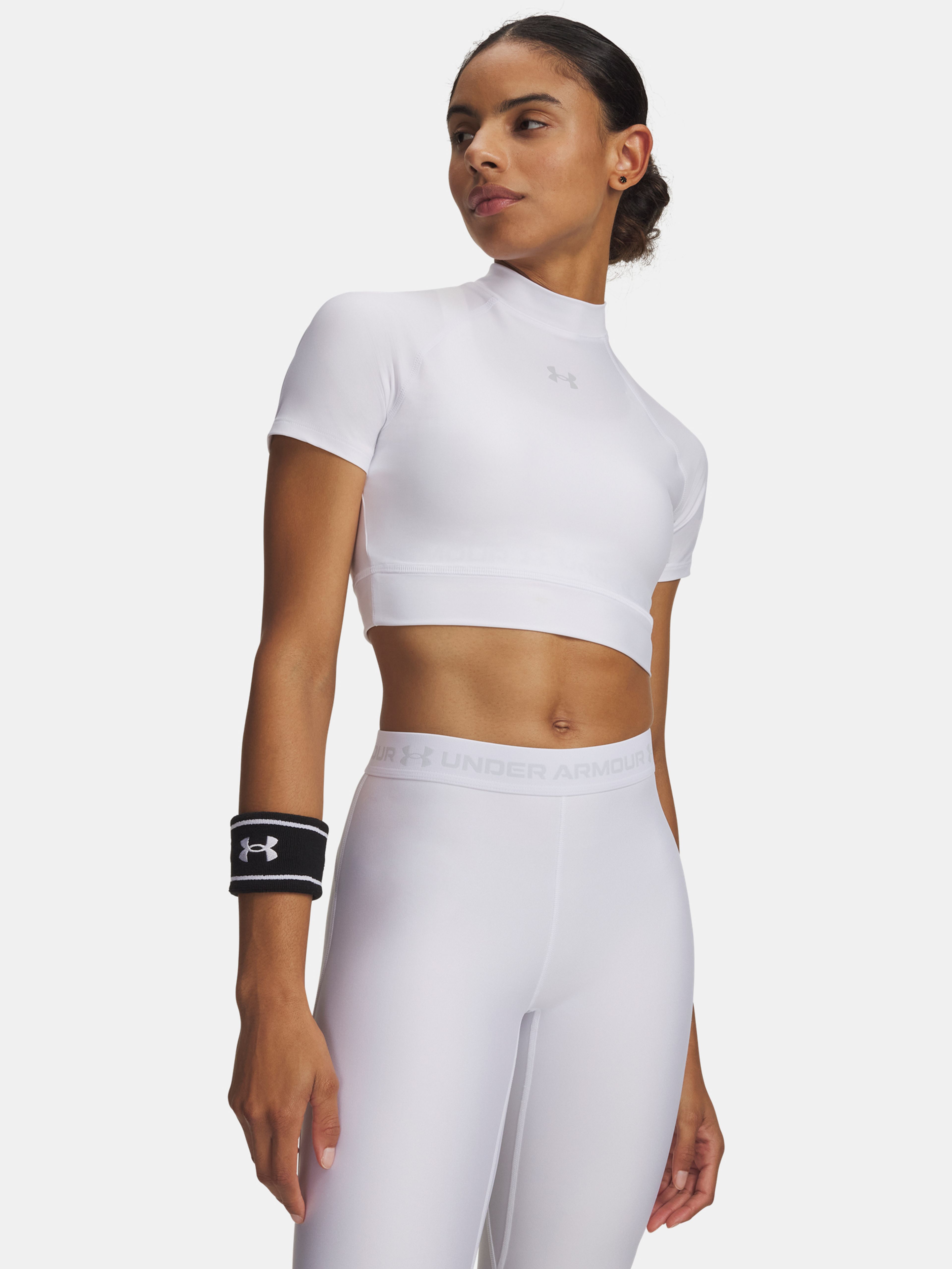 Női póló Under Armour HeatGear Crop Mock SS-WHT