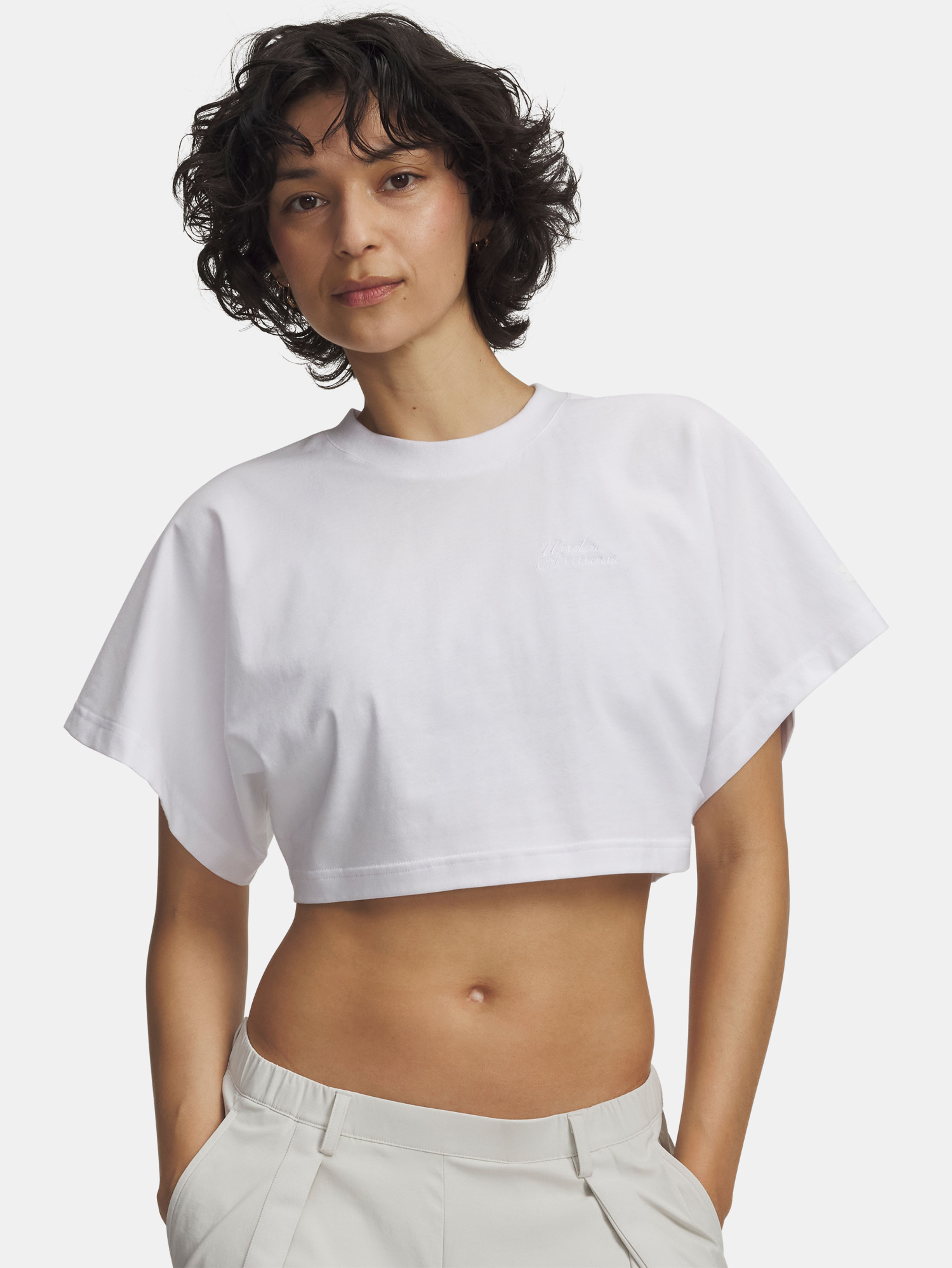 Ženska majica Under Armour Cropped Script SS Tee-WHT