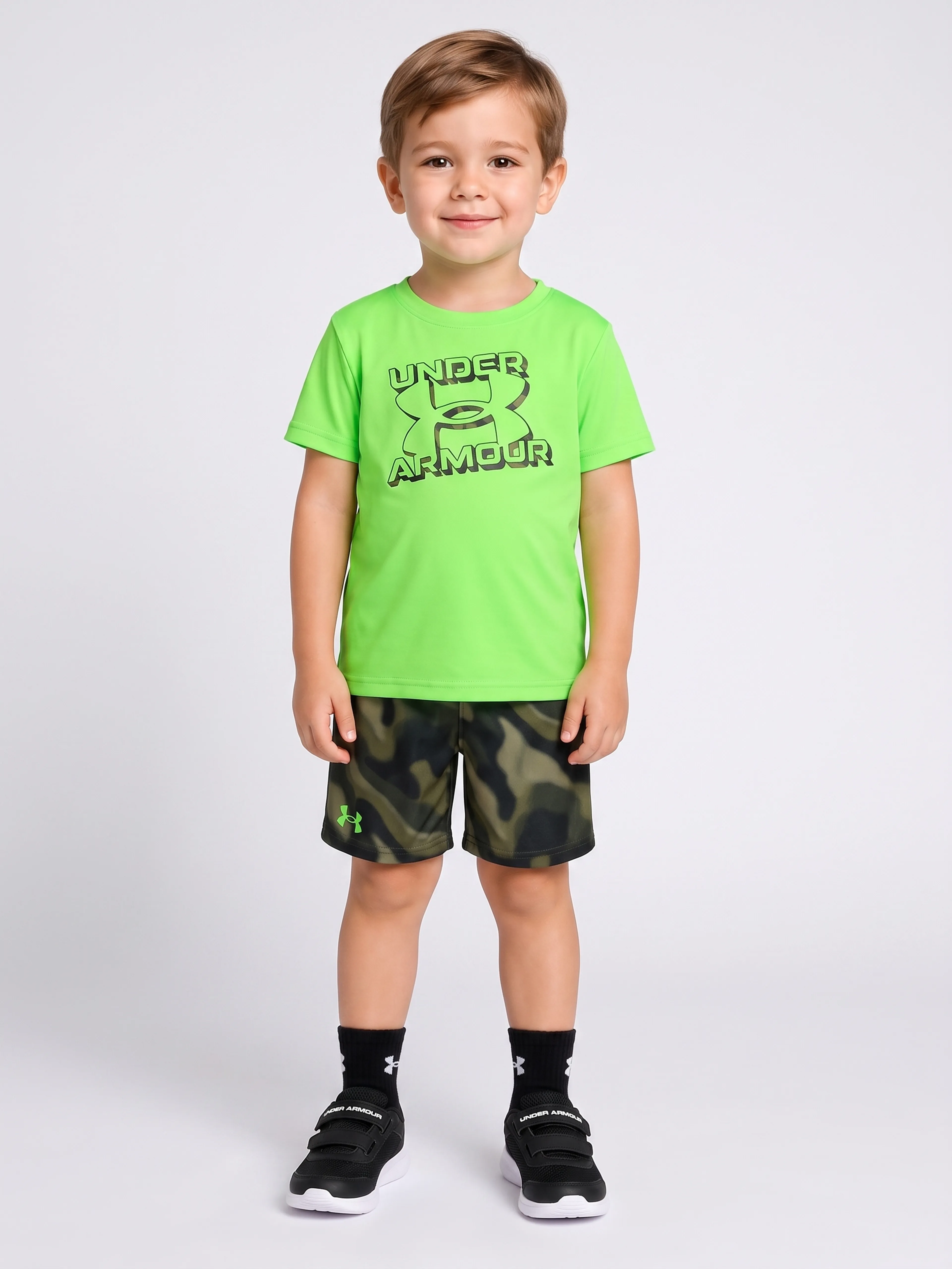 Zēnu komplekts Under Armour UA TECH PRINTED SS SHORT SET-GRN - 001