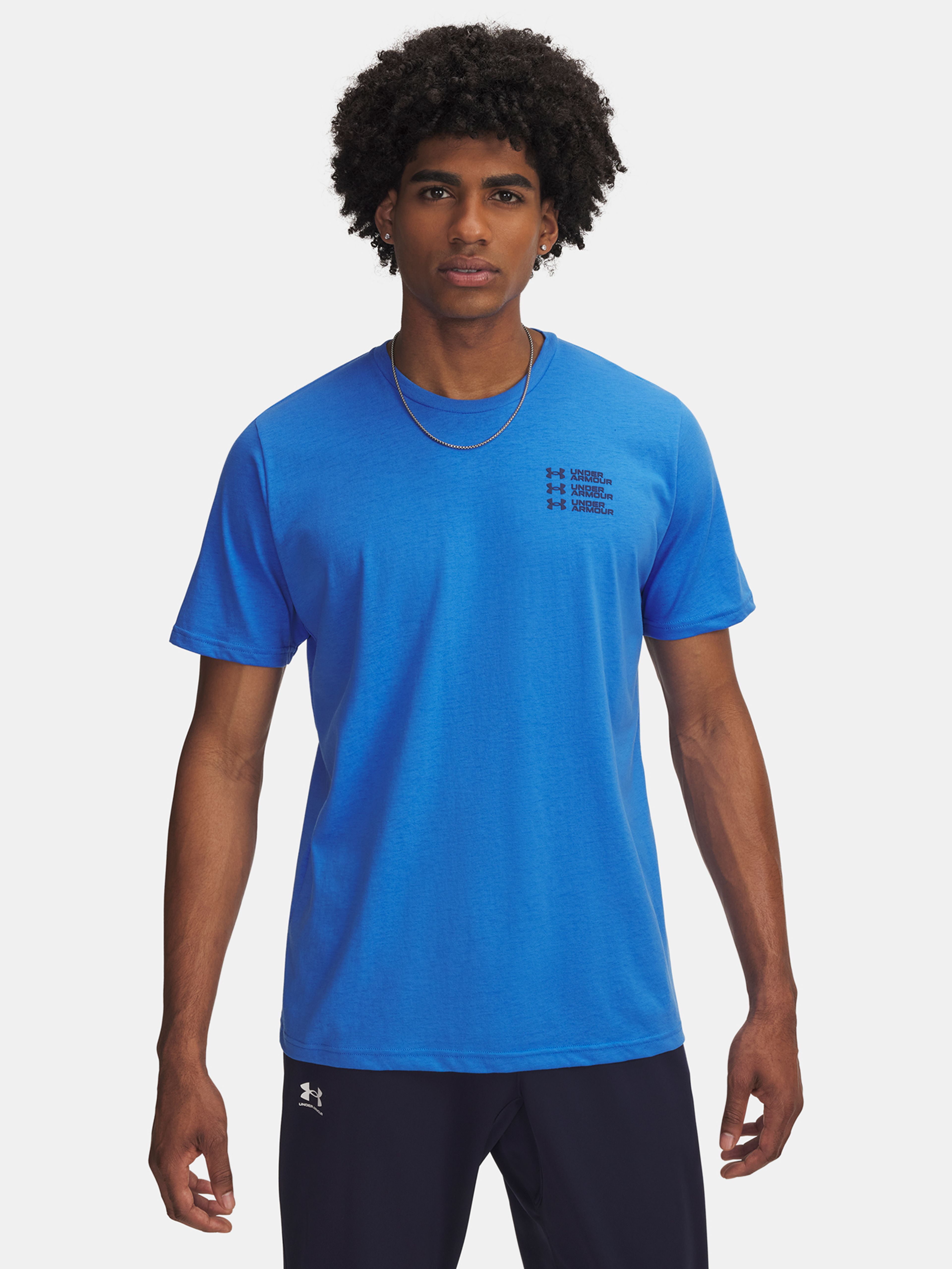 Pánske tričko Under Armour UA TRIPLE STACK LC LOGO SS-BLU