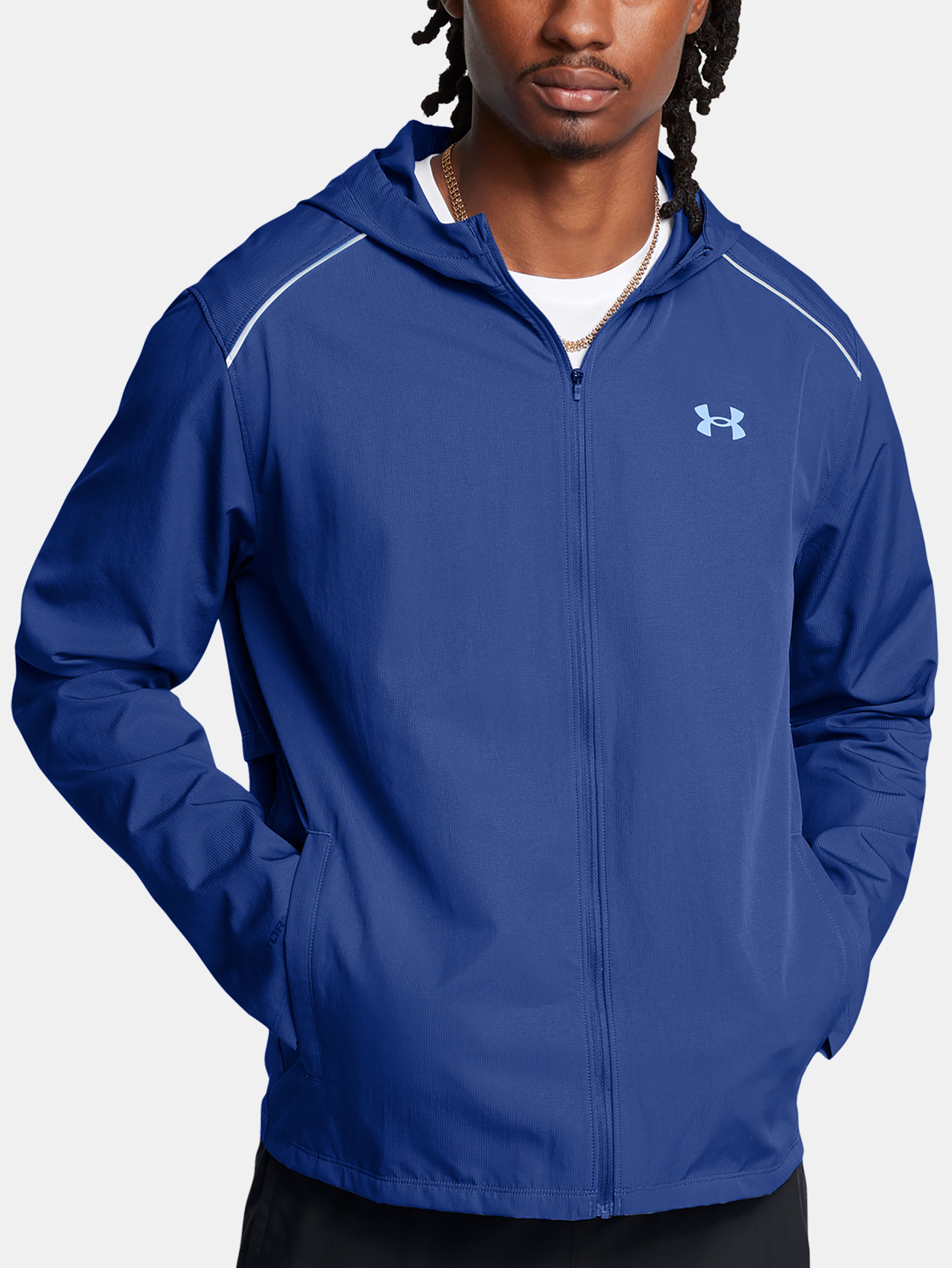 Moška jakna  Under Armour UA Launch Hooded Jacket-BLU