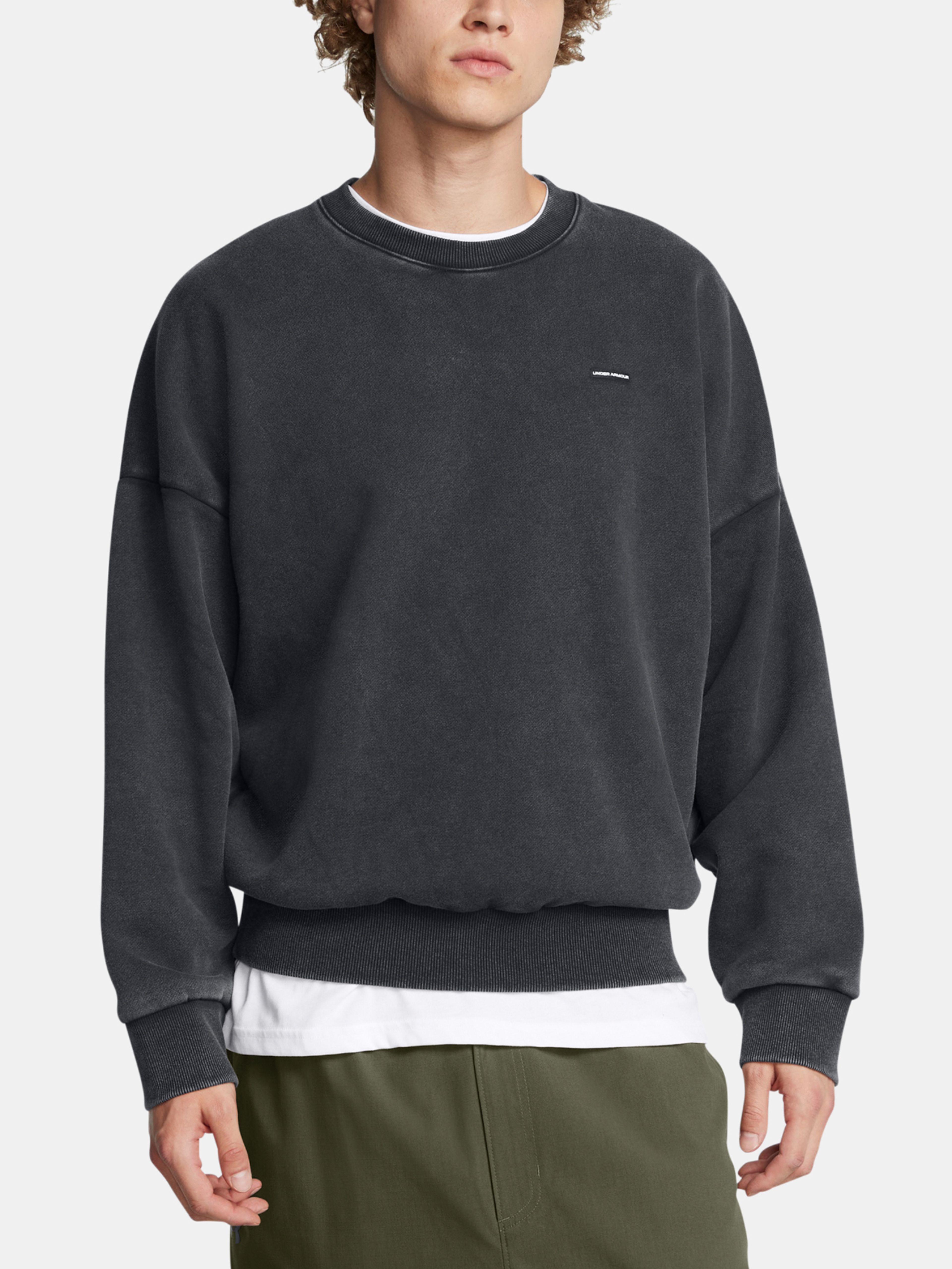 Férfi felső Under Armour UA Icon HWT Flc Wash OS Crew-BLK