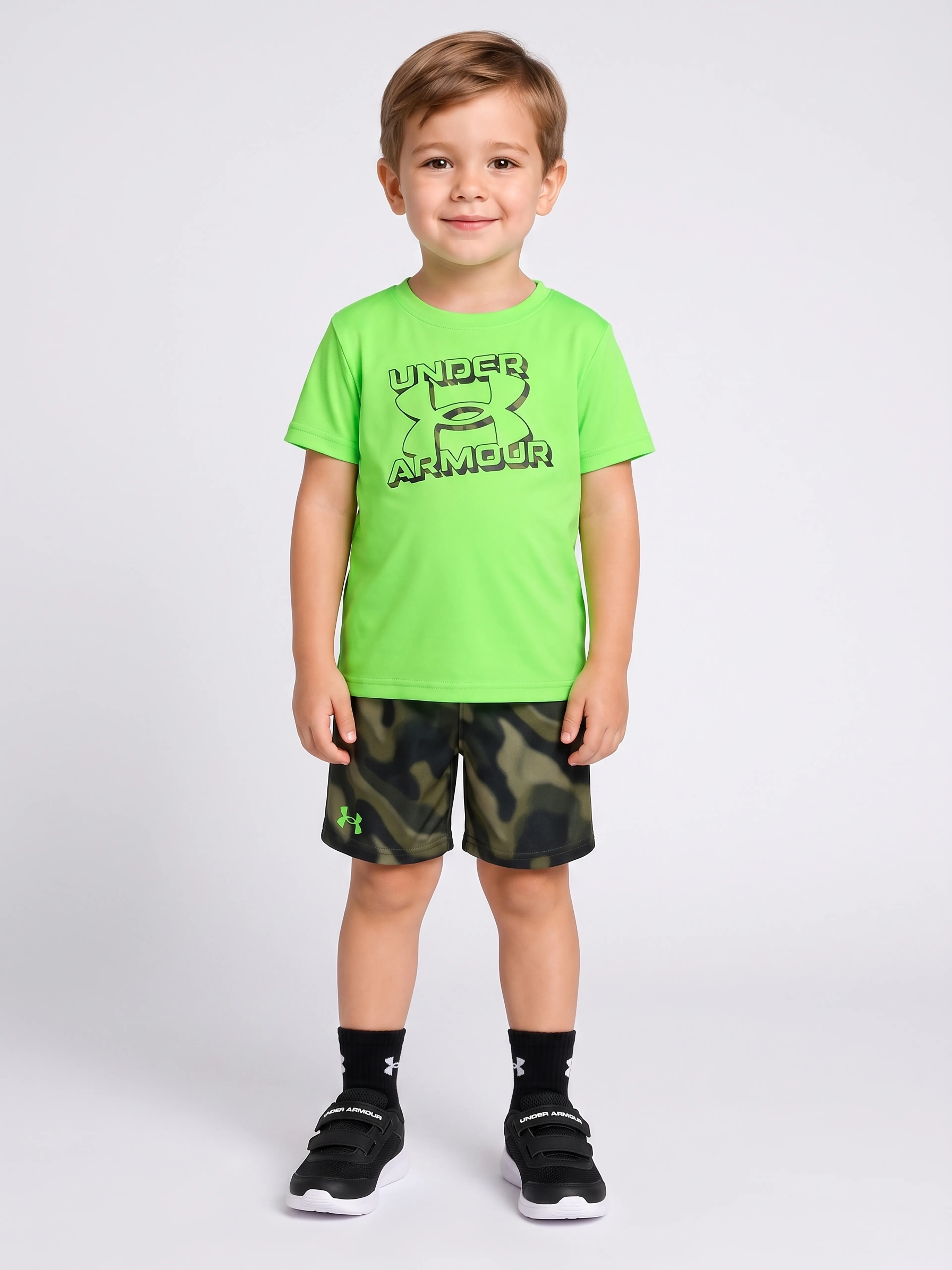 Zēnu komplekts Under Armour UA TECH PRINTED SS SHORT SET-GRN - 001