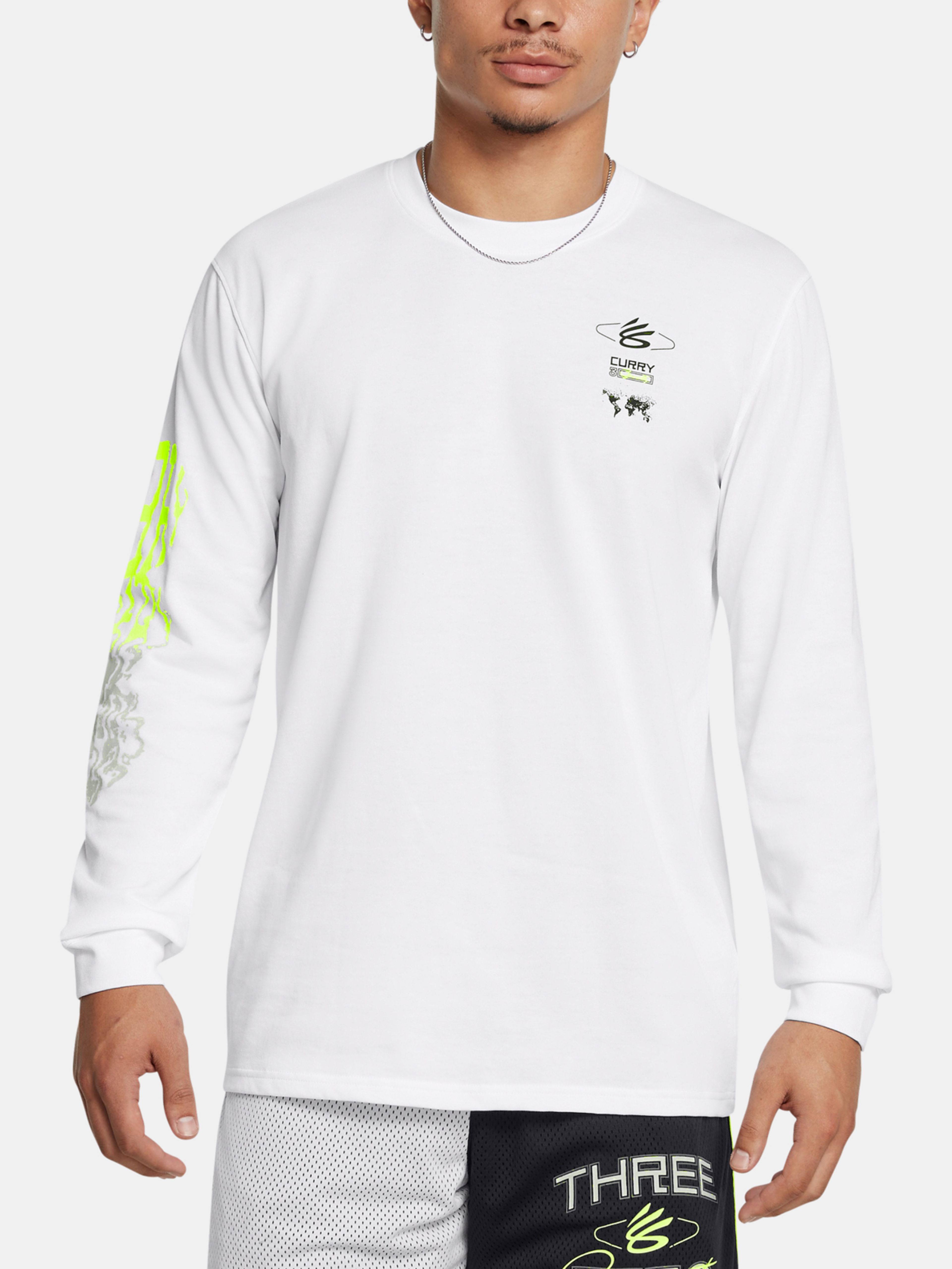 Pánske tričko Under Armour Curry HW Verbiage LS Tee-WHT