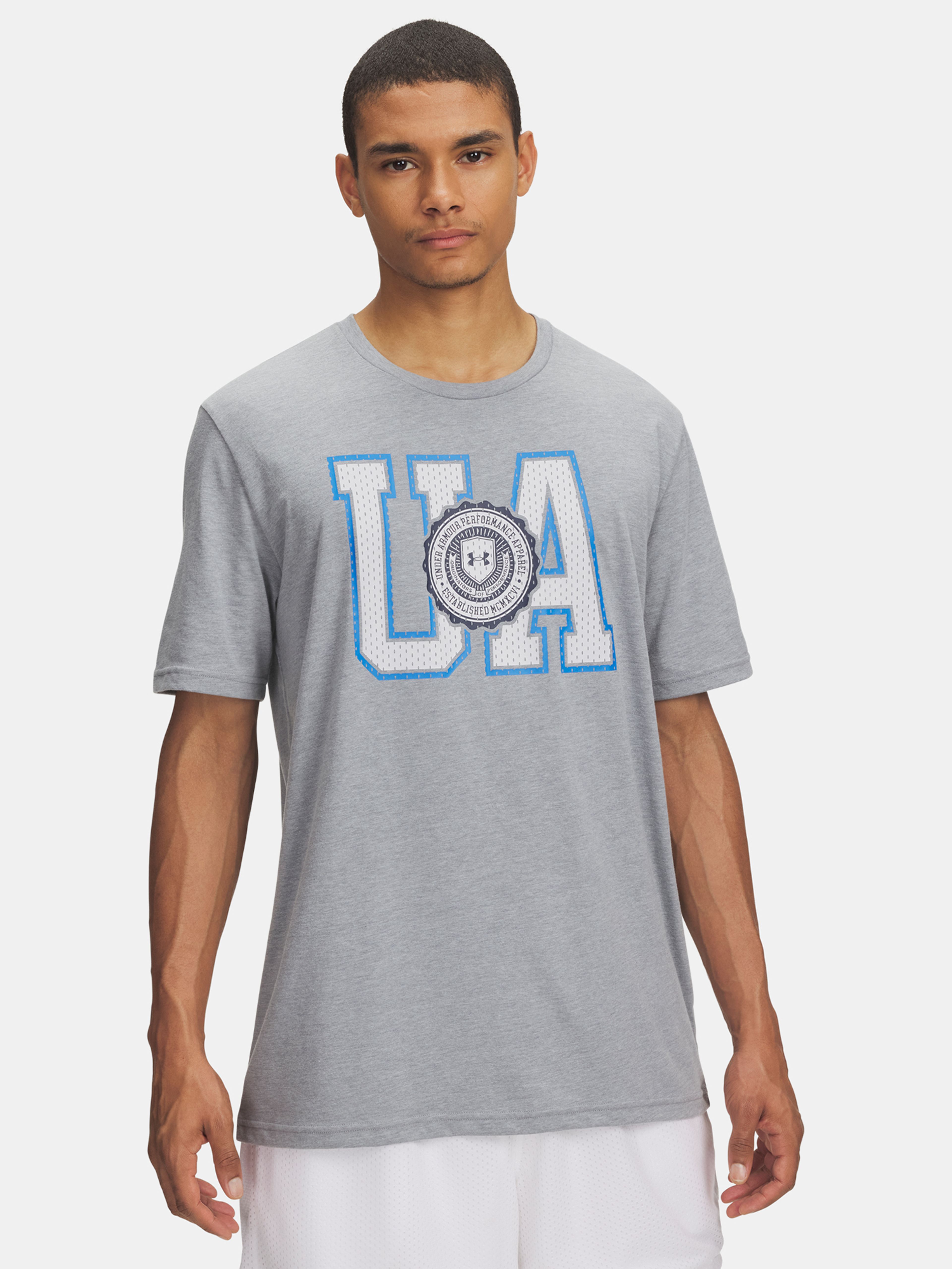 Pánske tričko Under Armour UA COLLEGE CREST LOGO SS-GRY