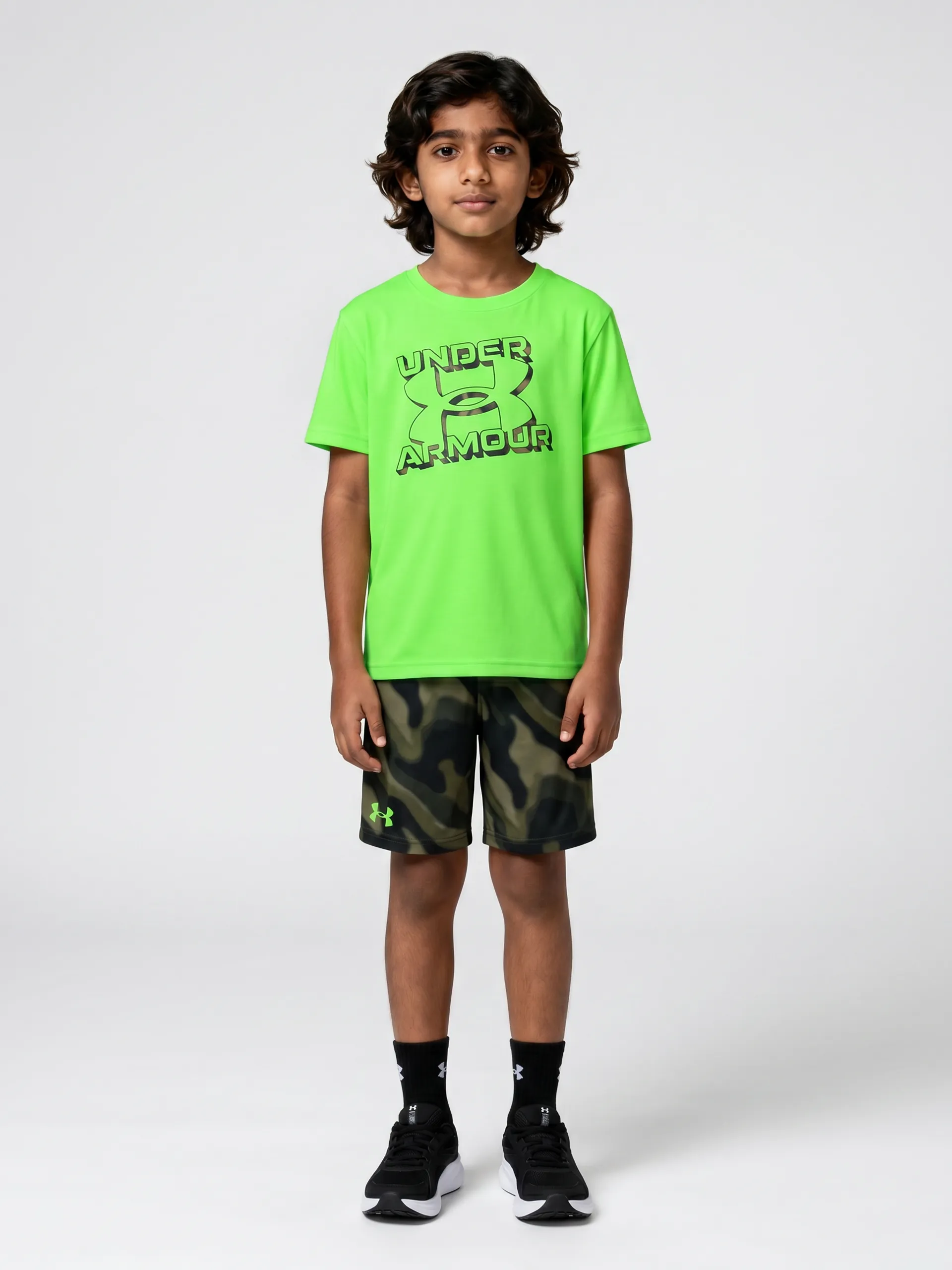 Poiste komplekt Under Armour UA TECH PRINTED SS SHORT SET-GRN - 001