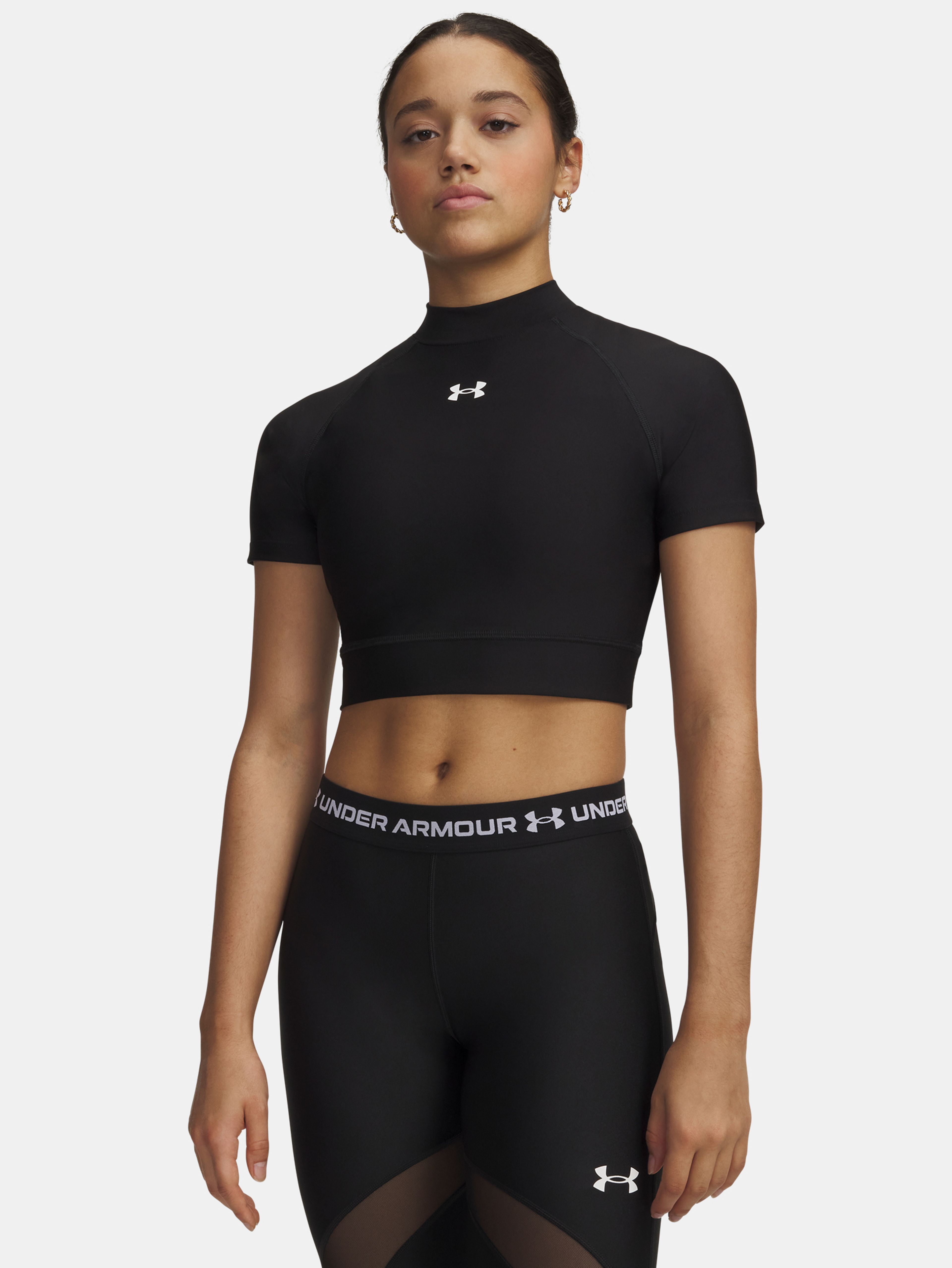Dámské tričko Under Armour HeatGear Crop Mock SS-BLK