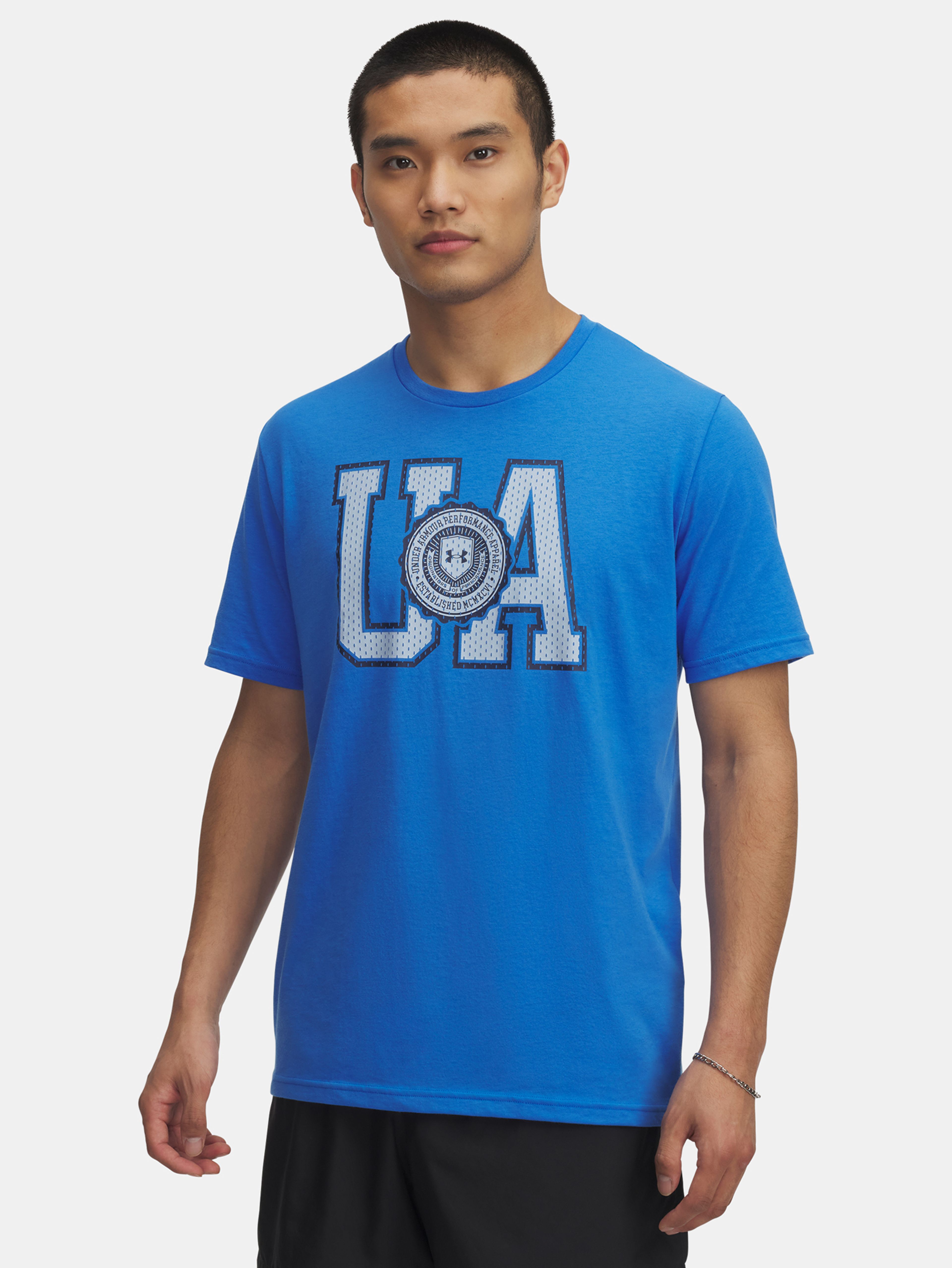 Férfi póló Under Armour UA COLLEGE CREST LOGO SS-BLU